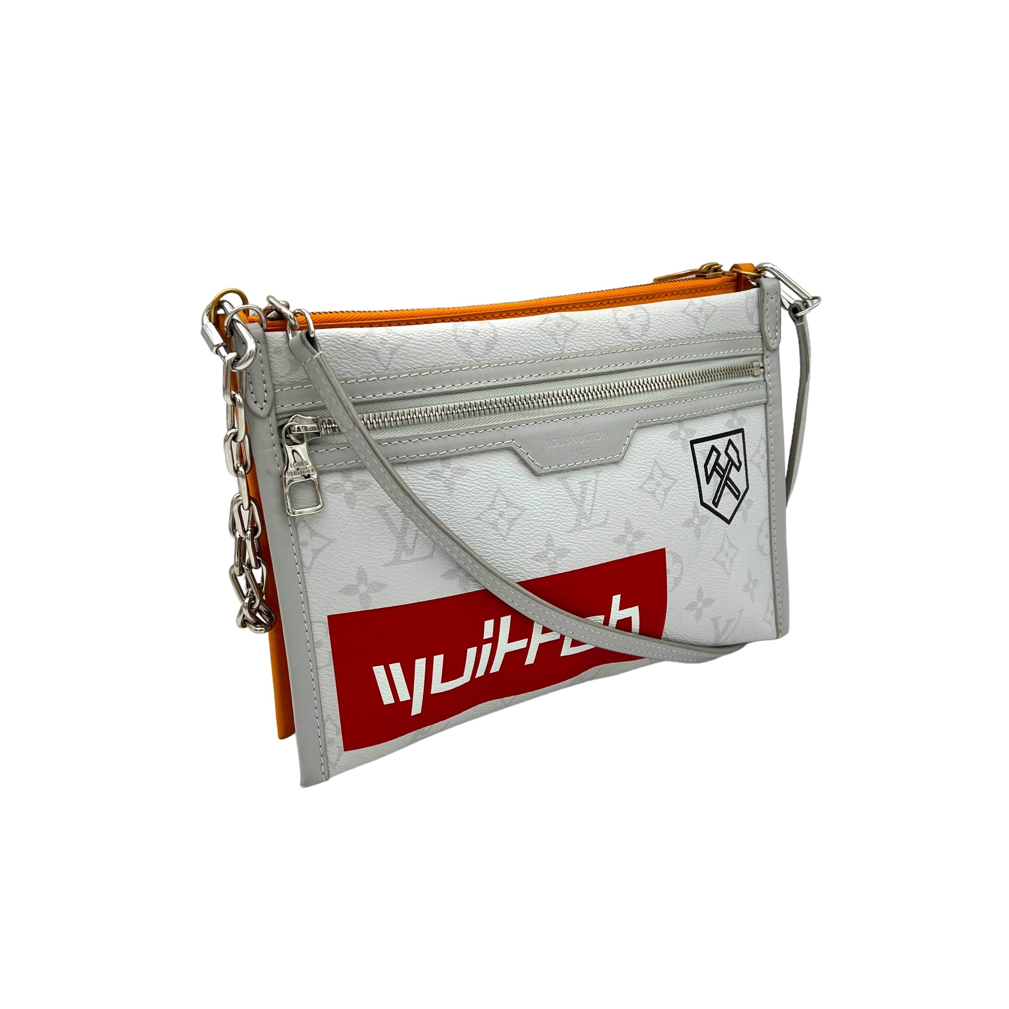 Double Flat Orange Messenger in Coated Canvas, Silver hardware