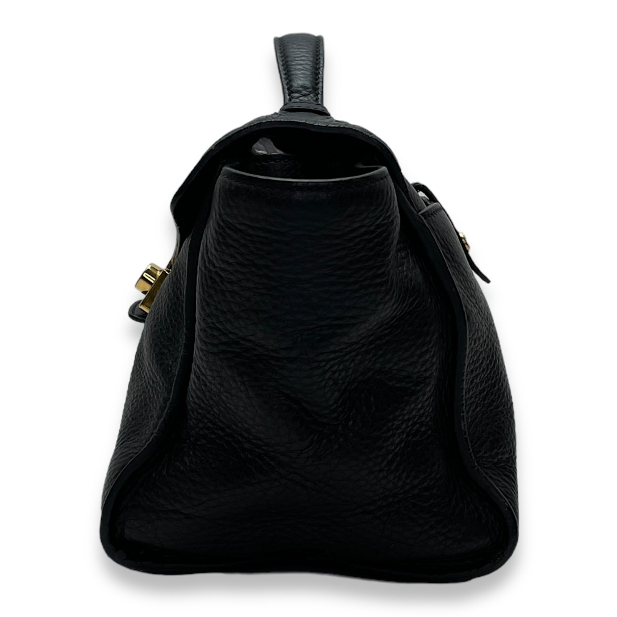 Logo Top handle Bag  Black in Calfskin , Gold Hardware