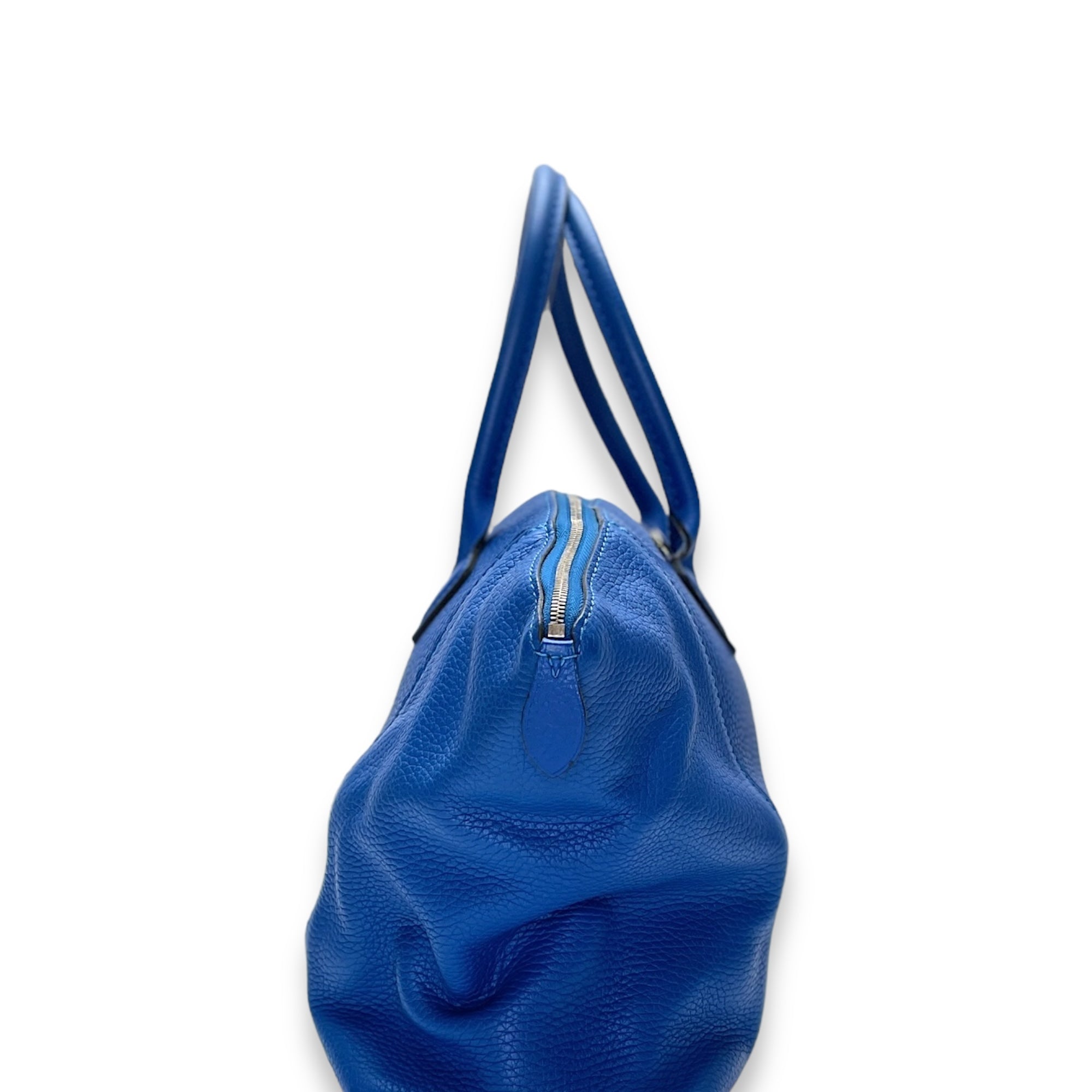 LockIt PM Blue Top Handle Bag in Calfskin, Gold hardware