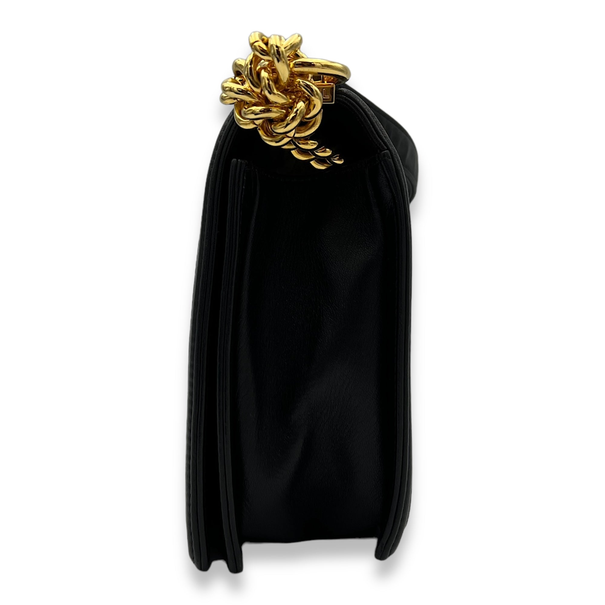 Boy Medium Black Shoulder Bag in Lambskin, Gold hardware