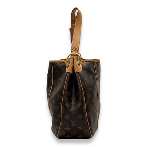 Galliera PM Brown Shoulder Bag in Monogram Coated Canvas, Gold hardware