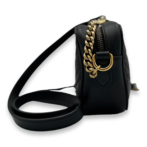 GG Marmont Mini Black Crossbody Bag in Calfskin, Gold hardware