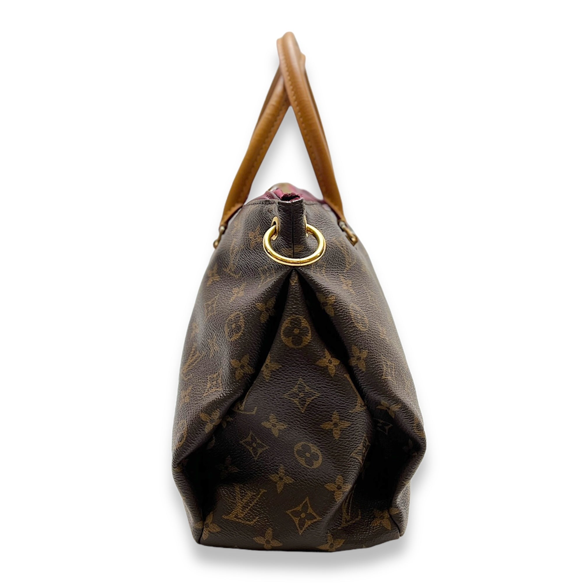 Pallas MM Brown Top Handle Bag in Monogram Coated Canvas, Gold hardware