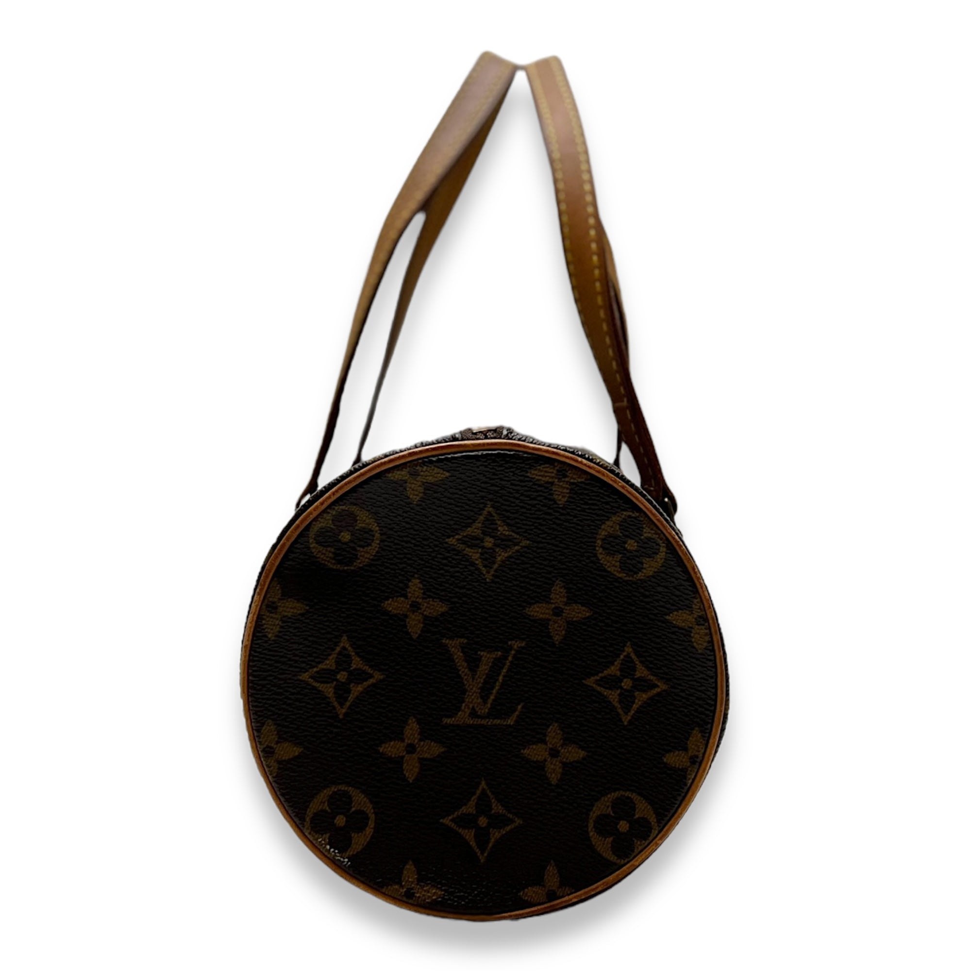 Papillon 28 Brown Top Handle Bag in Monogram Coated Canvas, Gold hardware