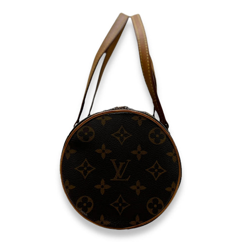 Papillon 28 Brown Top Handle Bag in Monogram Coated Canvas, Gold hardware