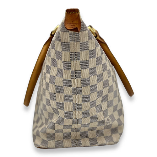 Saleya MM Damier Azur Top Handle Bag in Coated Canvas, Gold hardware