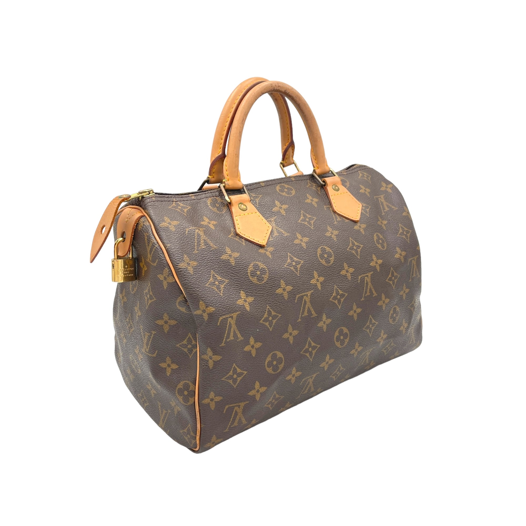 Speedy 30 Brown Top Handle Bag in Canvas, Gold hardware