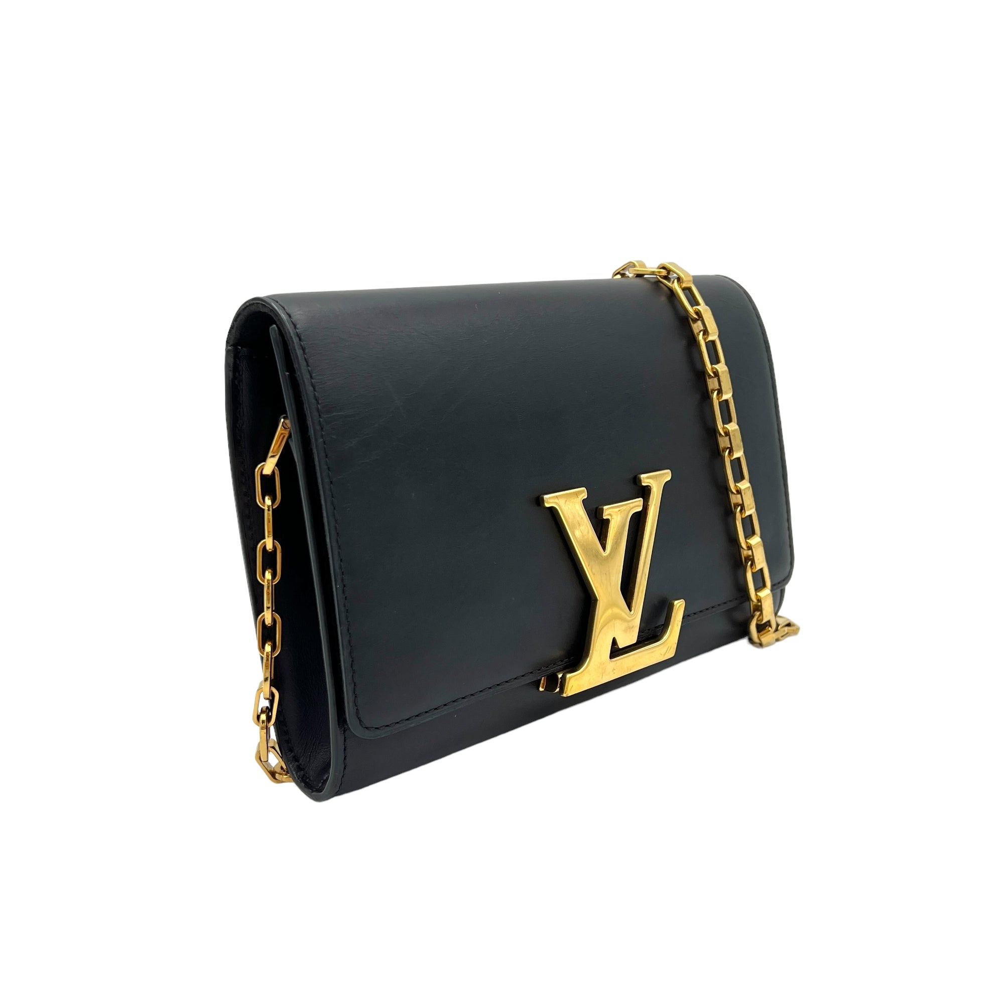 Louise Crossbody Bag  Black in Calfskin , Gold Hardware