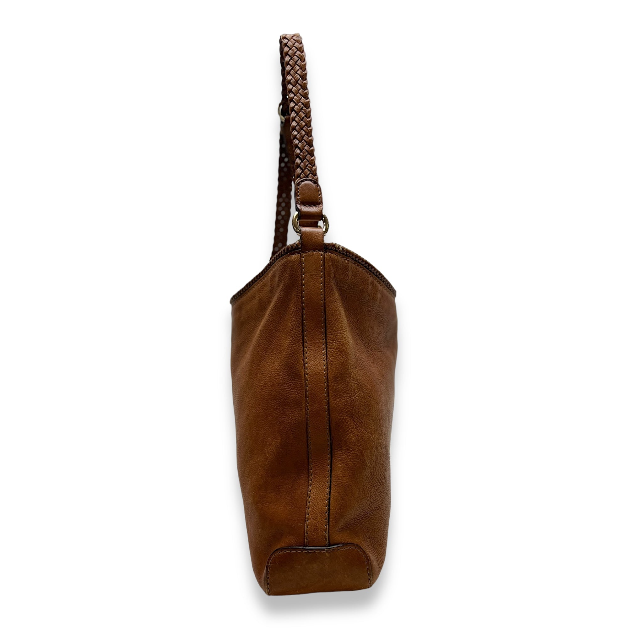 Marrakech Hobo Shoulder Bag Brown in Calfskin, Gold hardware