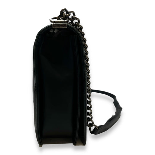 Boy Large Black Shoulder Bag in Calfskin, Ruthenium hardware