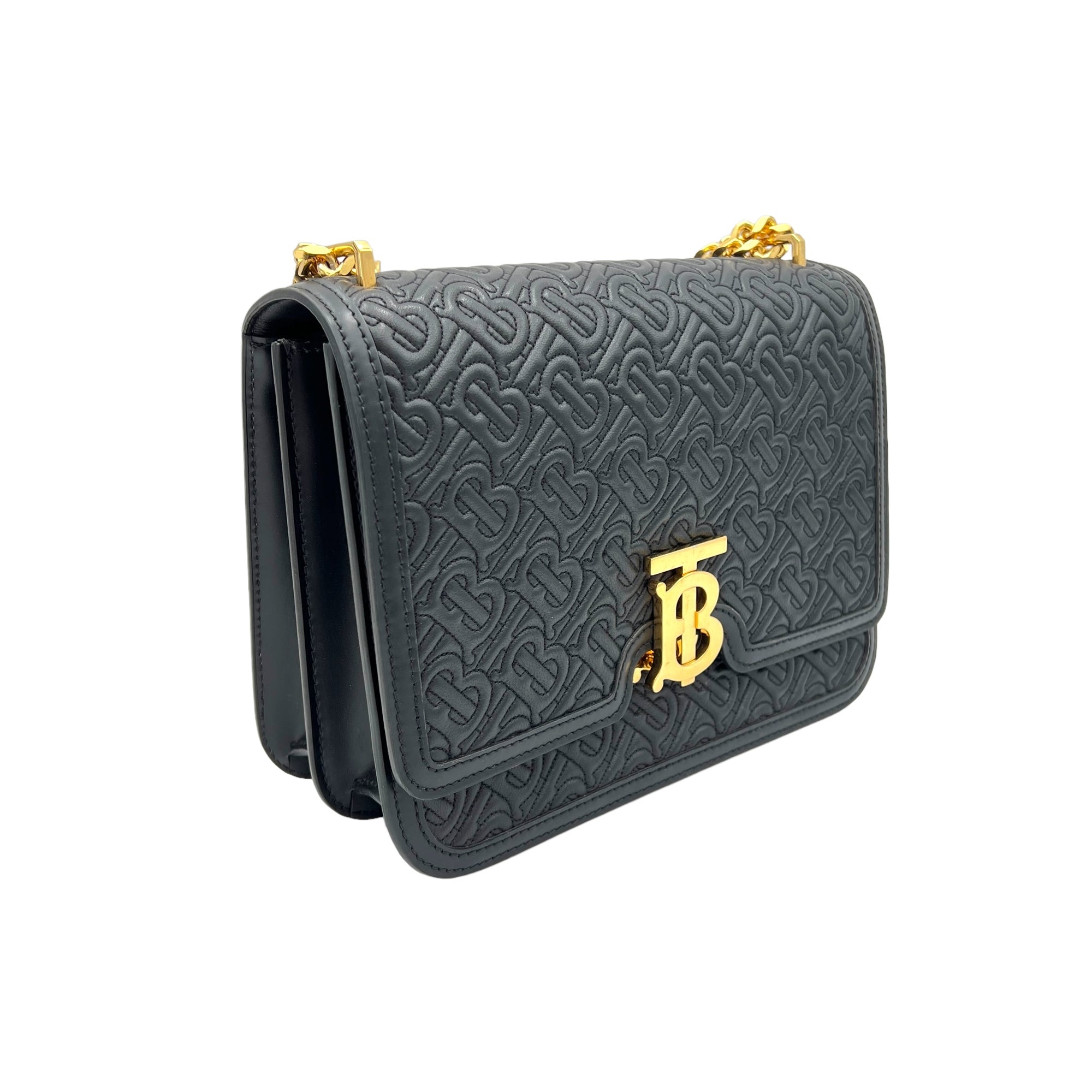 TB Shoulder Bag  Black in Calfskin , Gold Hardware