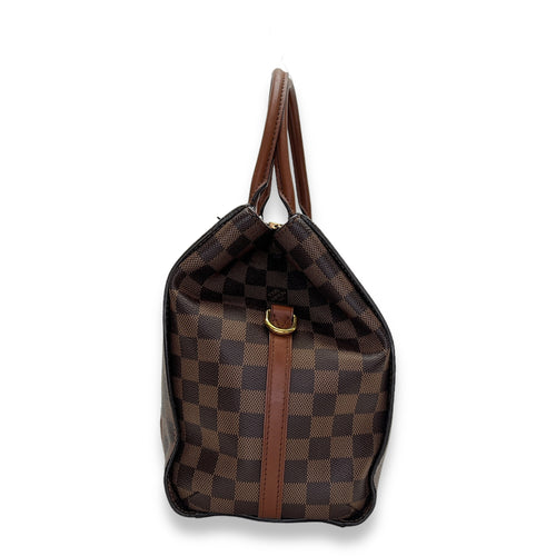 Greenwich Damier Ebene Brown Top Handle Bag in Coated Canvas, Gold hardware