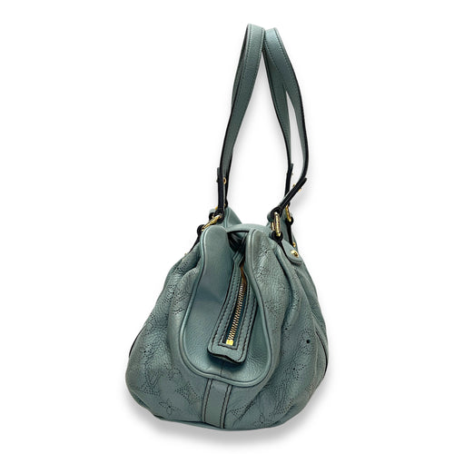 Lunar PM Blue Shoulder Bag in Mahina Leather, Gold hardware