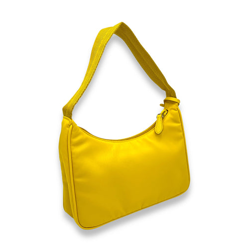 Re-Edition 2000 Yellow Shoulder Bag in Re-Nylon, Silver hardware