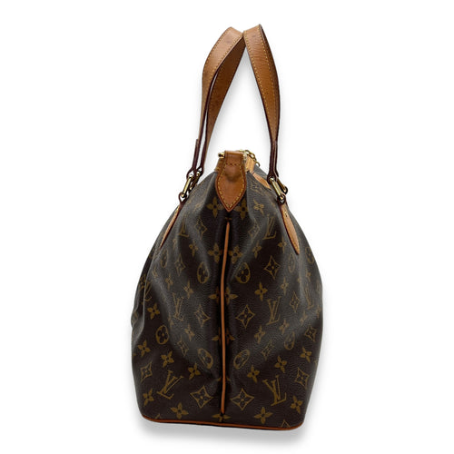 Palermo PM Brown Top Handle Bag in Monogram Coated Canvas, Gold hardware