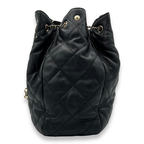 Bucket Black Shoulder Bag in Calfskin, Gold hardware