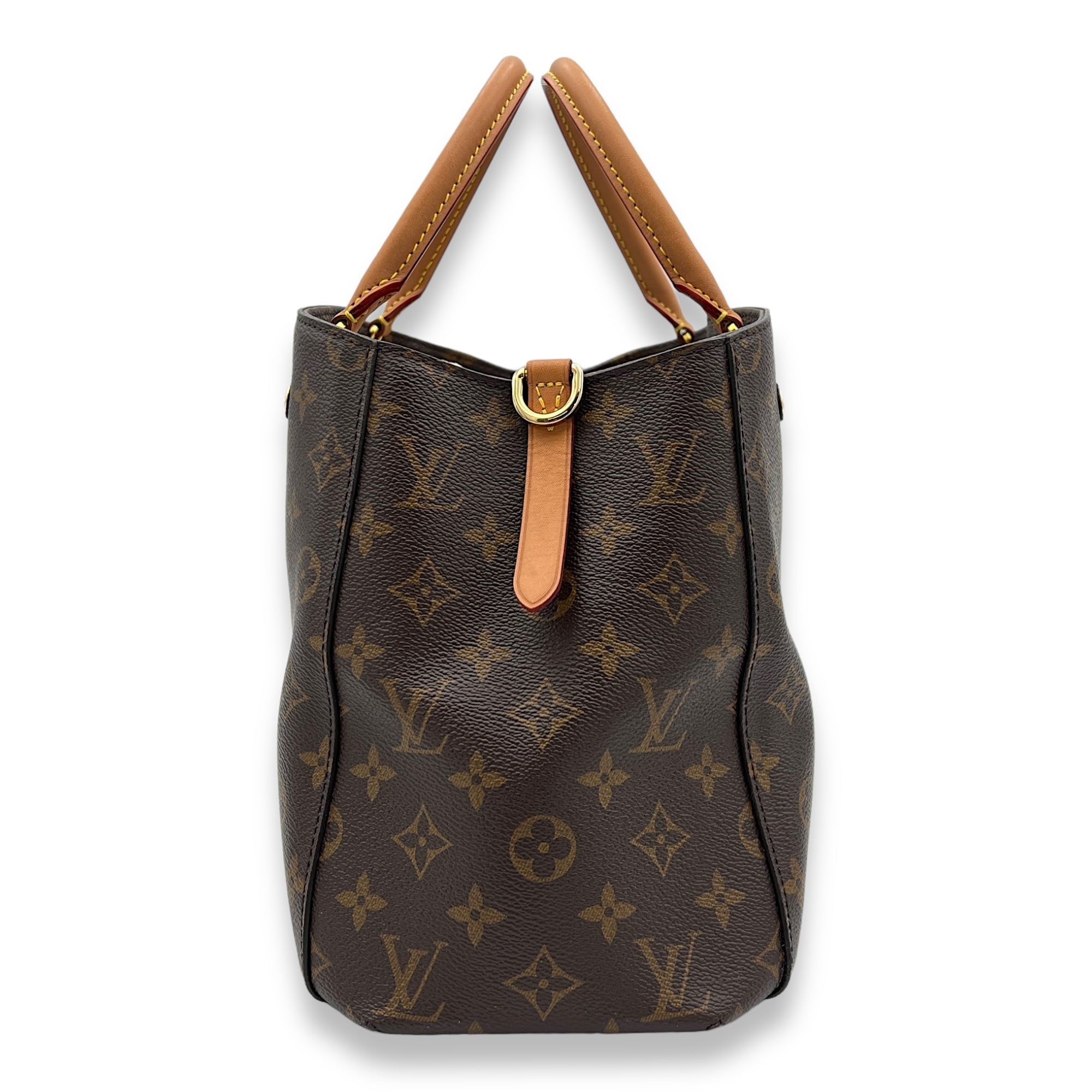 Montaigne Brown Top Handle Bag in Monogram Coated Canvas, Gold hardware