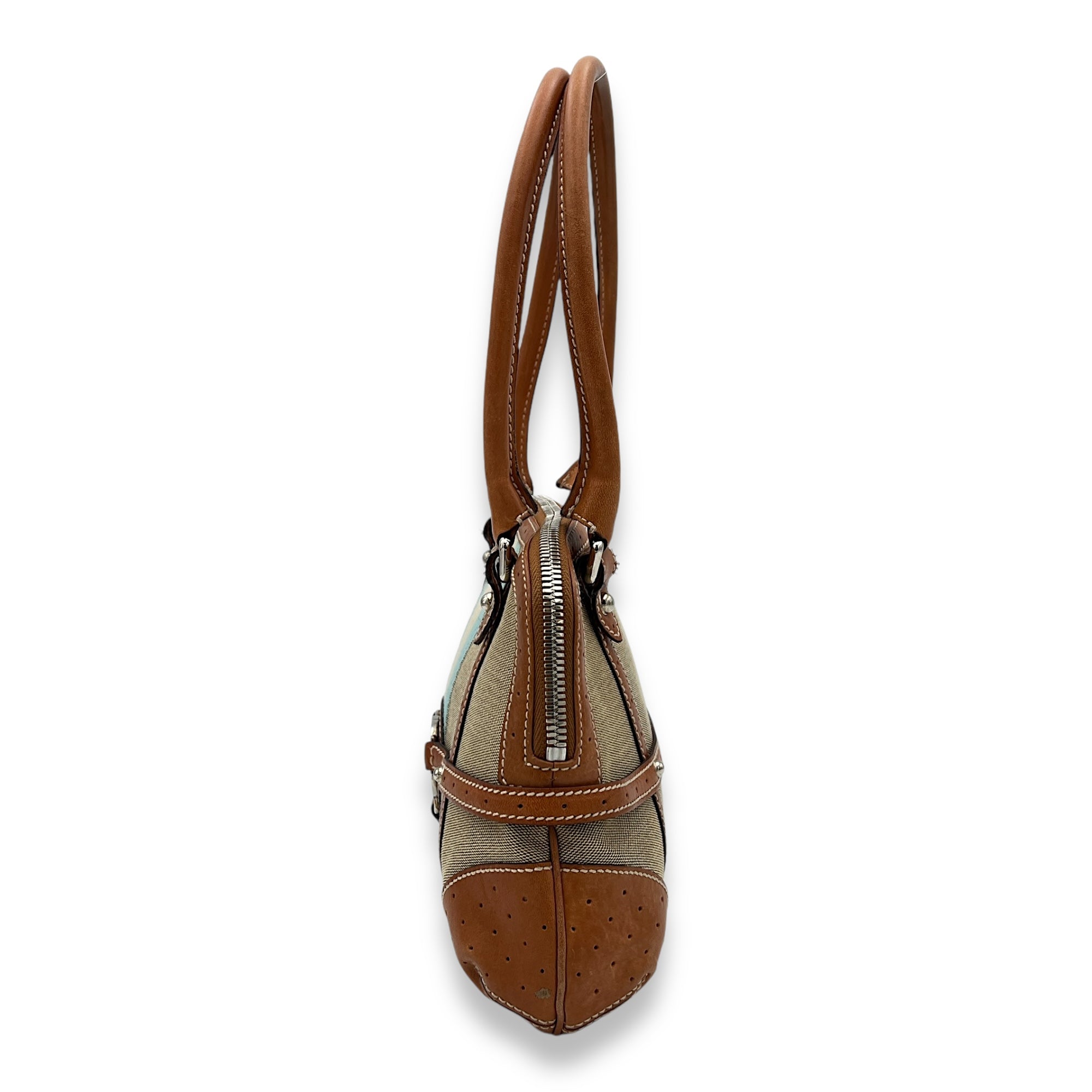 GG Reins Brown Shoulder Bag in Canvas, Gold hardware