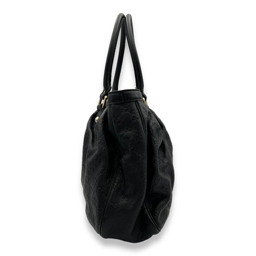 Guccissima Sukey Black Tote Bag in Calfskin, Light Gold hardware