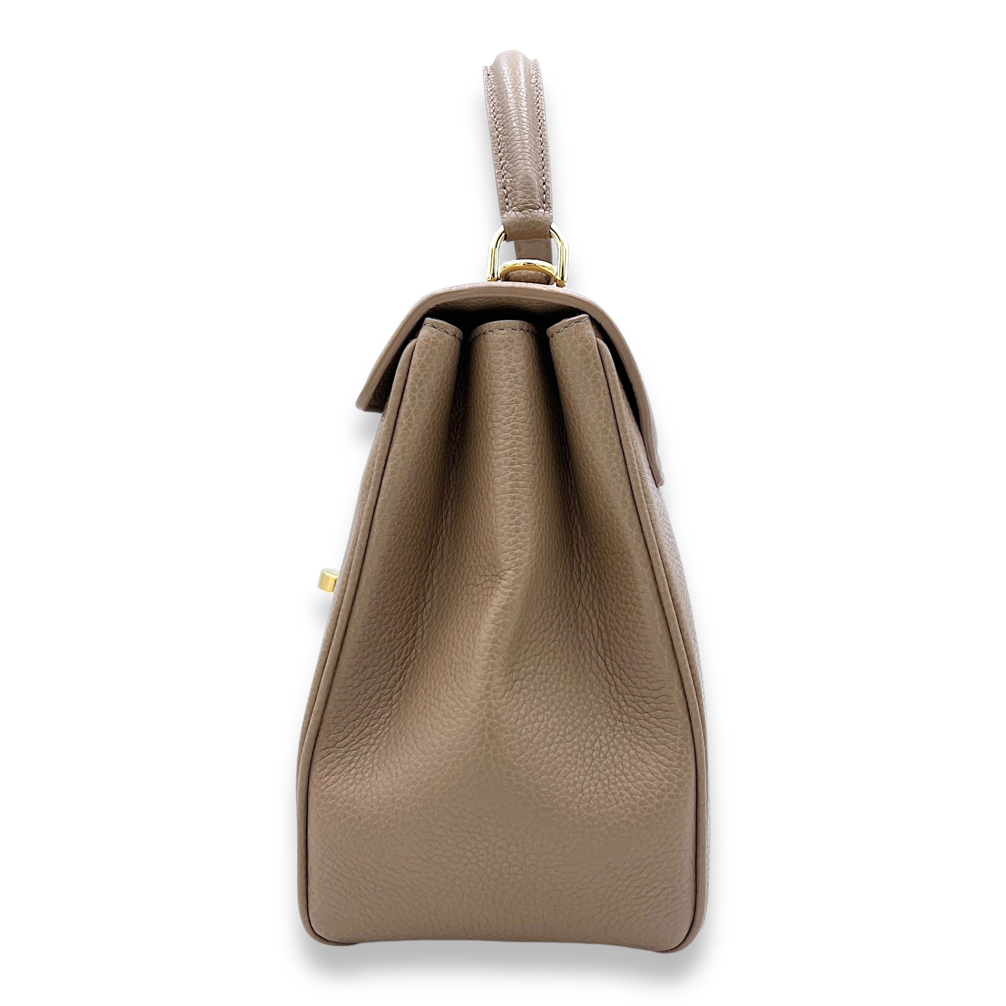 16 Small Beige Top Handle Bag in Calfskin, Gold hardware