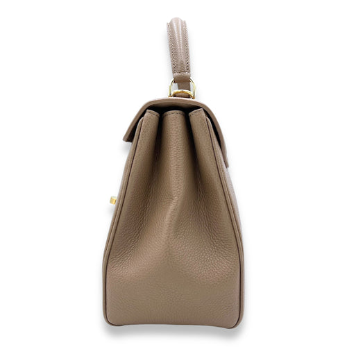 16 Small Beige Top Handle Bag in Calfskin, Gold hardware