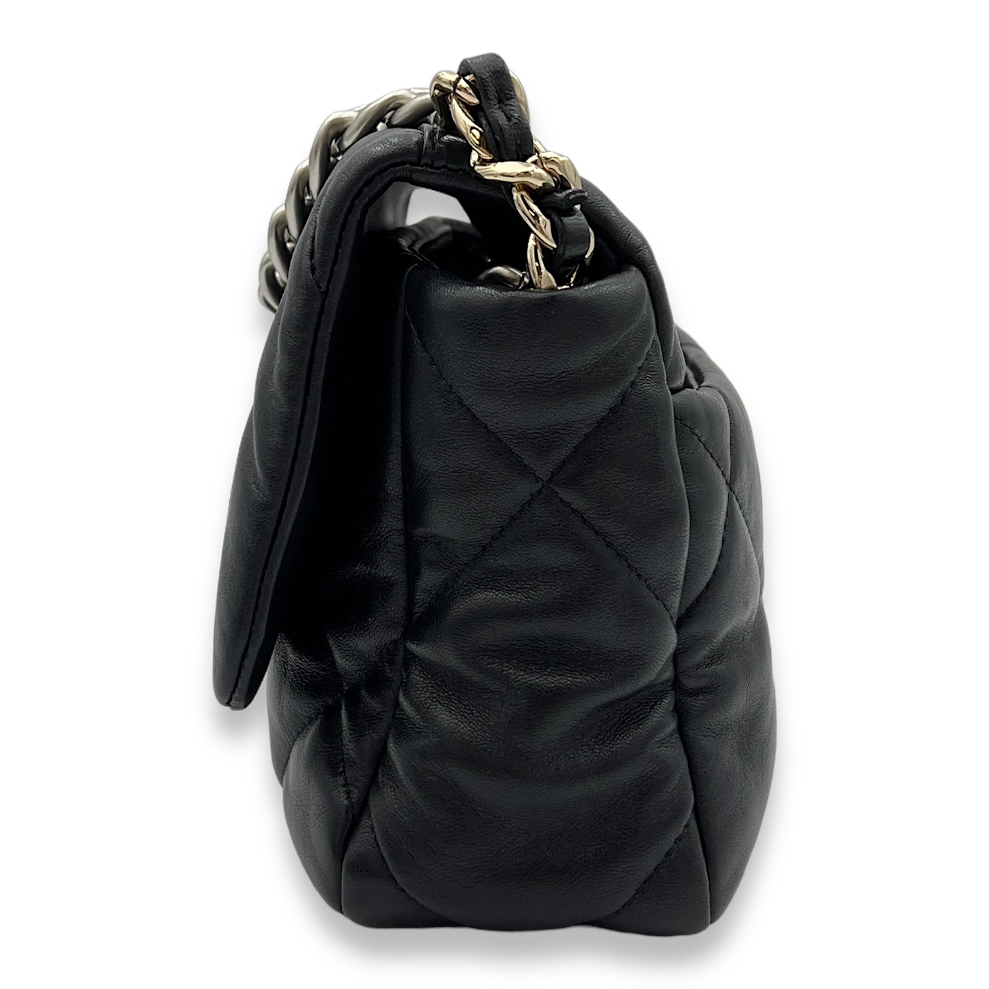 C19 Small Black Shoulder Bag in Lambskin, Silver hardware