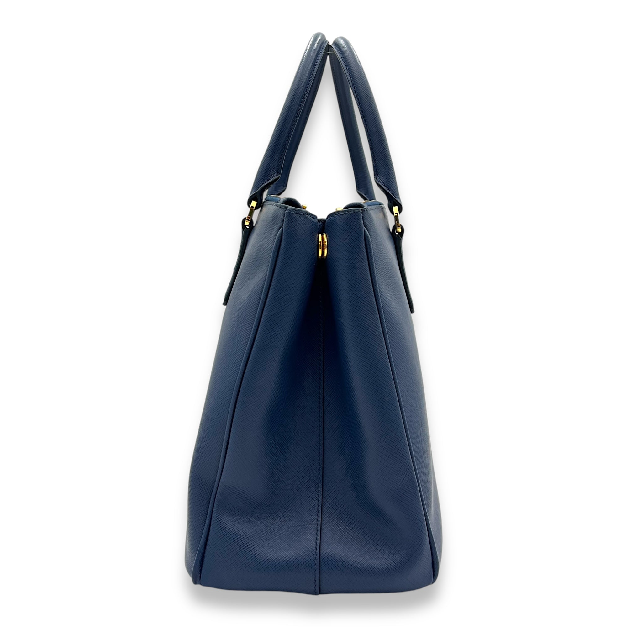 Galleria Blue Top Handle Bag in Saffiano Leather, Gold hardware