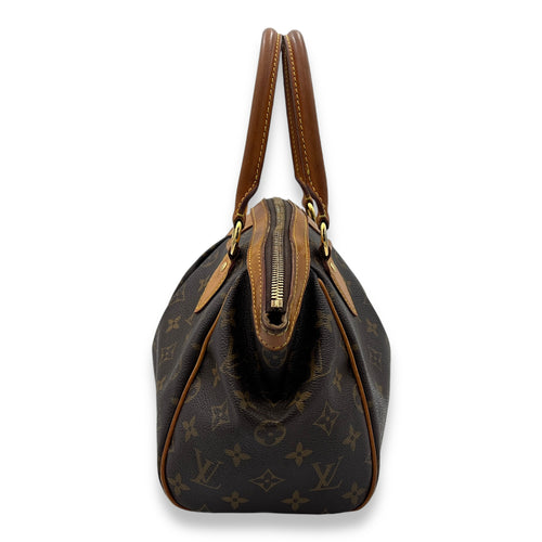 Tivoli PM Brown Top Handle Bag in Monogram Coated Canvas, Gold hardware