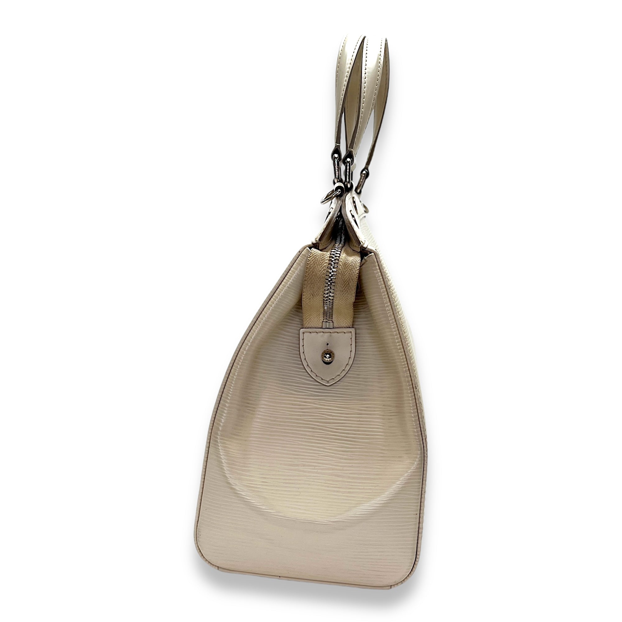 Brea MM Cream Top Handle Bag in Epi Leather, Silver hardware