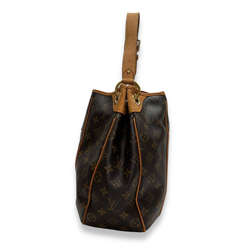 Galliera PM Brown Shoulder Bag in Monogram Coated Canvas, Gold hardware