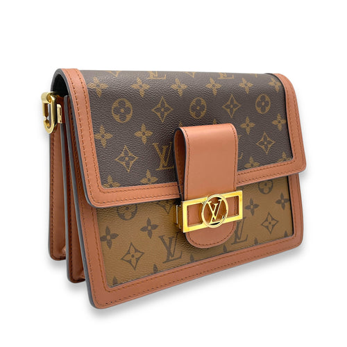 Dauphine MM Reverse Shoulder Bag in Monogram Coated Canvas, Gold hardware