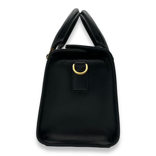 Boston Top Handle Bag  Black in Box Calfskin , Gold Hardware