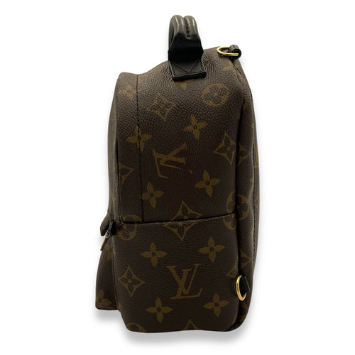 Palm Springs Mini Brown Backpack in Monogram Coated Canvas, Gold hardware