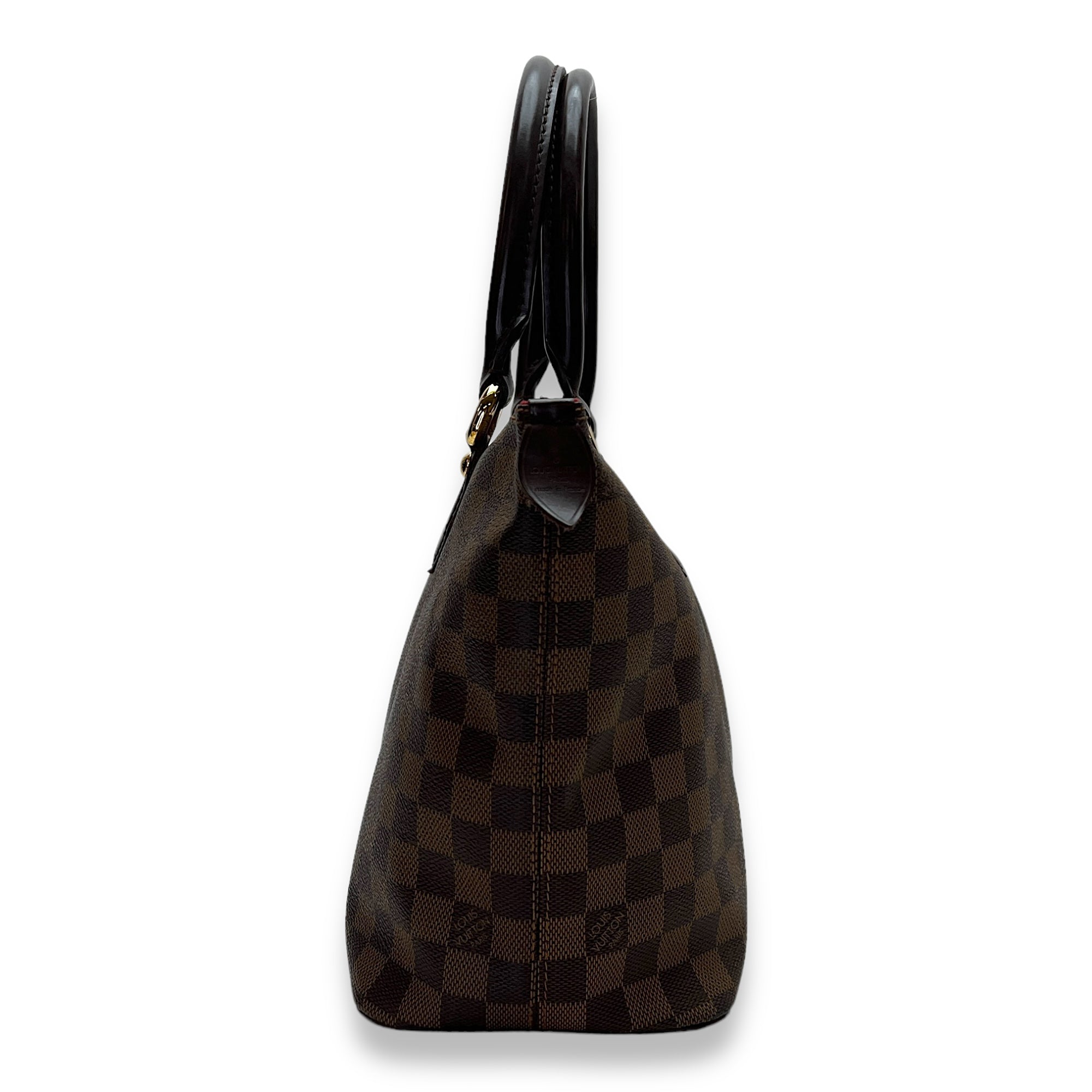 Saleya PM Damier Ebene Top Handle Bag in Coated Canvas, Gold hardware