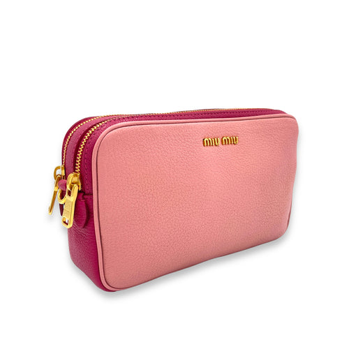 Madras Crossbody Bag Pink in Goat Leather, Gold hardware