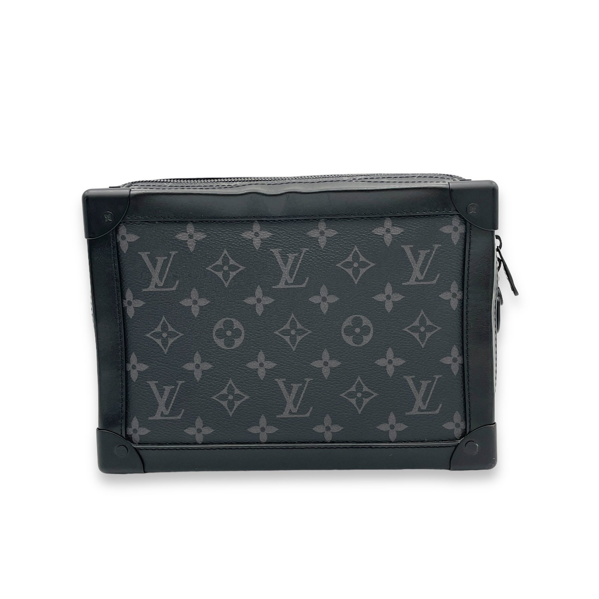 Soft Trunk Crossbody Bag Medium Black in Monogram Coated Canvas, Lacquered Metal hardware