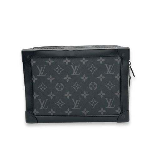 Soft Trunk Crossbody Bag Medium Black in Monogram Coated Canvas, Lacquered Metal hardware