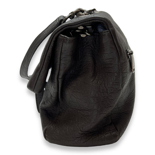 West Hollywood Medium Brown Shoulder Bag in Crocodile Embossed Calfskin, Ruthenium hardware