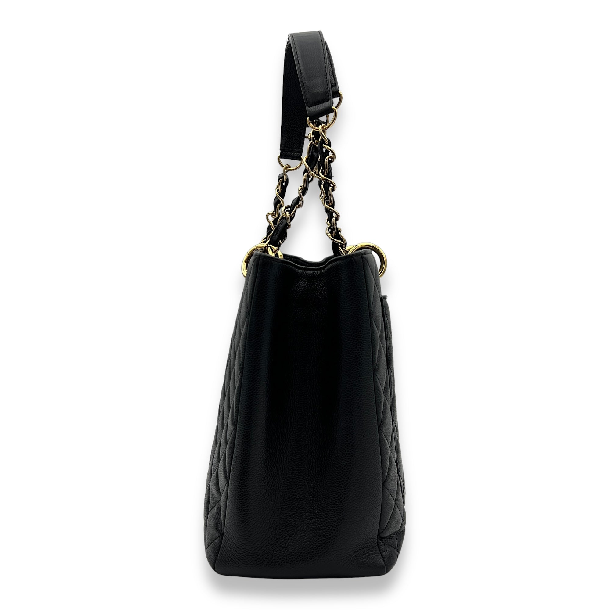 GST XL Black Shoulder Bag in Caviar Leather, Gold hardware