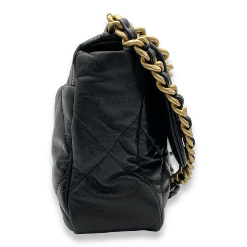 C19 Large Black Crossbody Bag in Goat Leather, Gold hardware