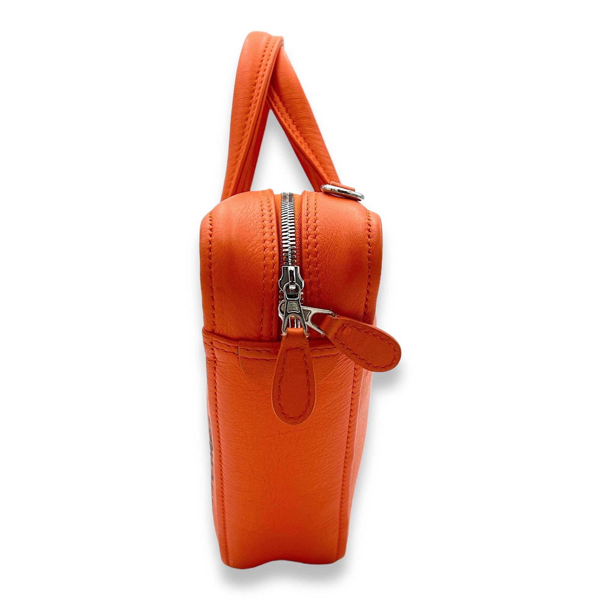 Triangle Two-way Orange Top Handle Bag in Calfskin, Silver hardware