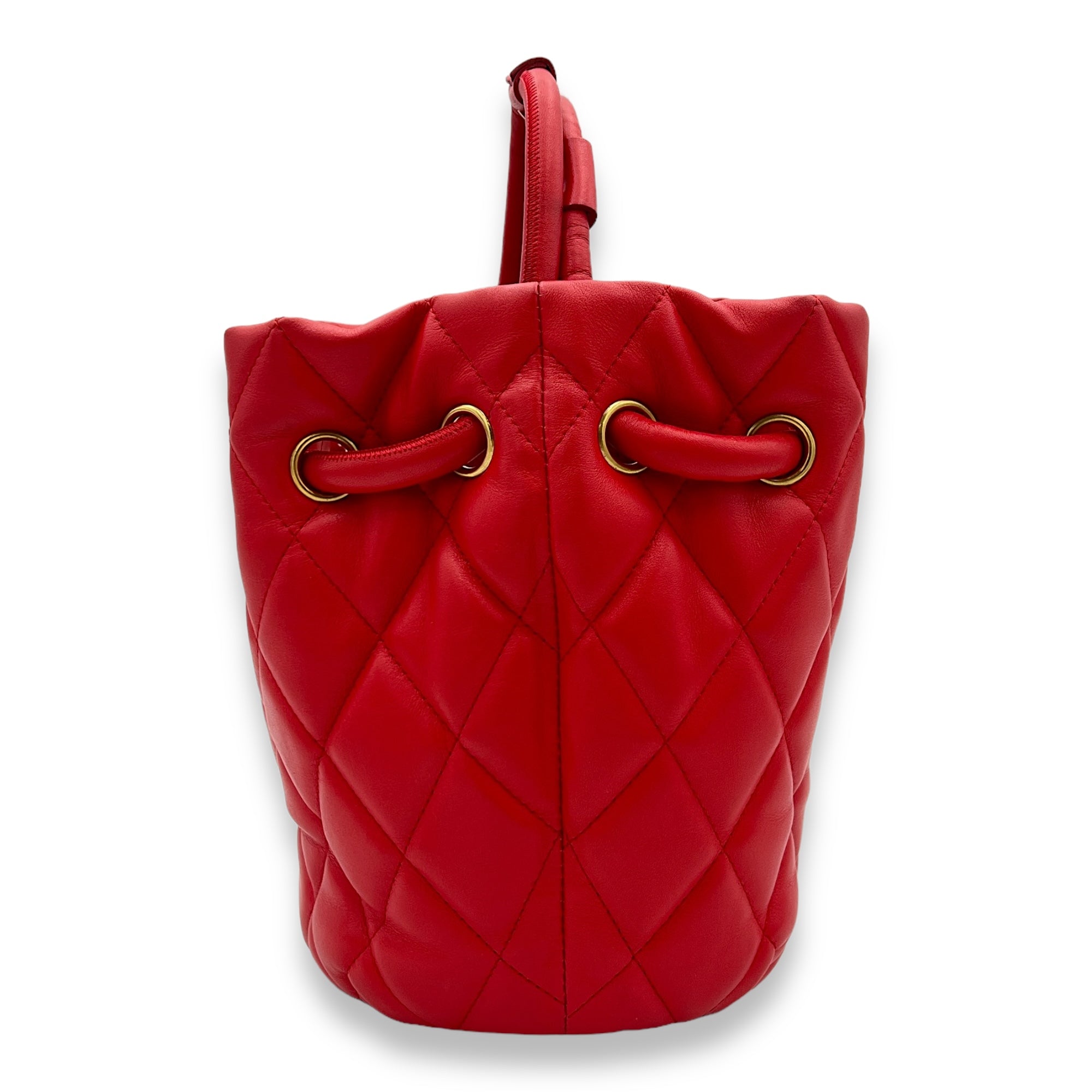 Quilted B Red Shoulder Bag in Calfskin, Brushed Gold hardware