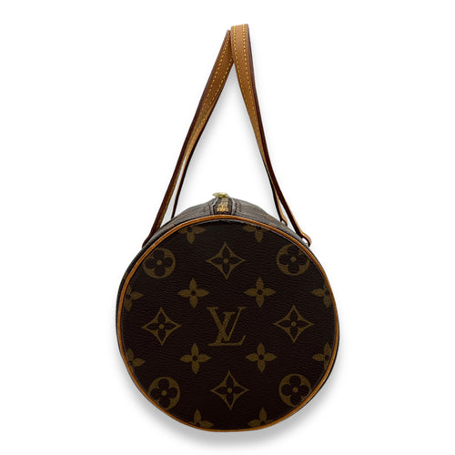 Papillon 26 Brown Top Handle Bag in Monogram Coated Canvas, Gold hardware