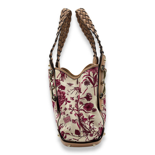 Floral Multi-colour Top Handle Bag in Canvas, Light Gold hardware