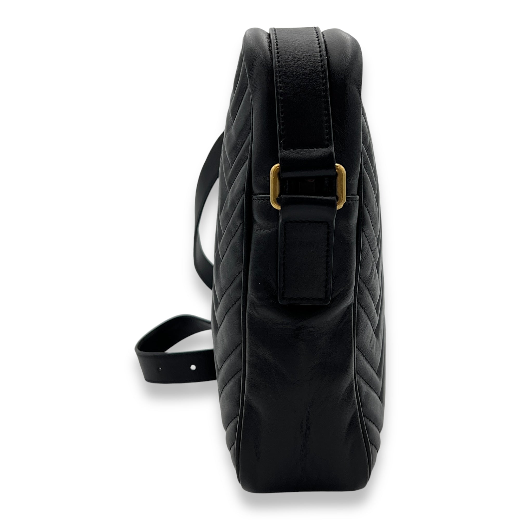 GG Marmont Black Crossbody Bag in Calfskin, Gold hardware