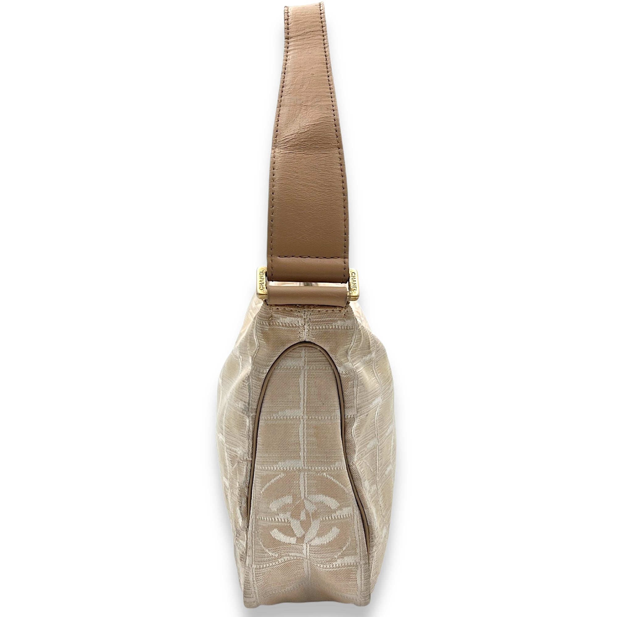 Travel Line Shoulder Bag Beige in Jacquard, Gold hardware