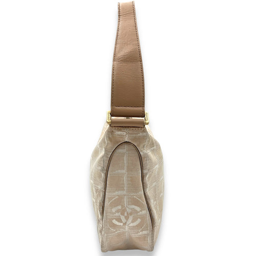 Travel Line Shoulder Bag Beige in Jacquard, Gold hardware