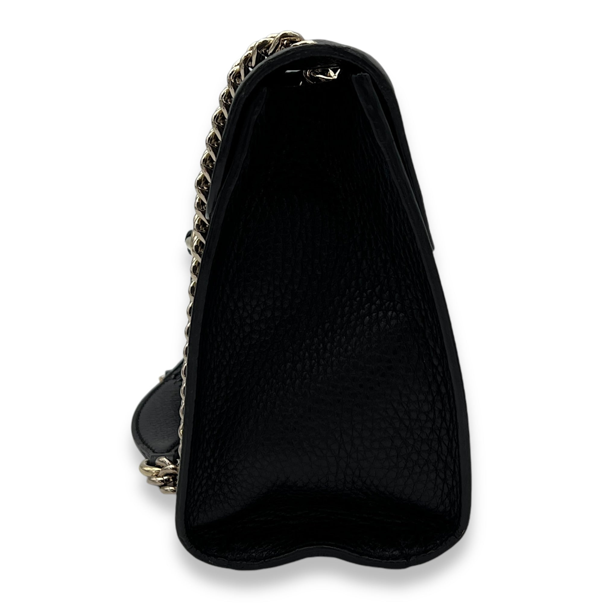 Emily Black Shoulder Bag in Calfskin, Gold hardware