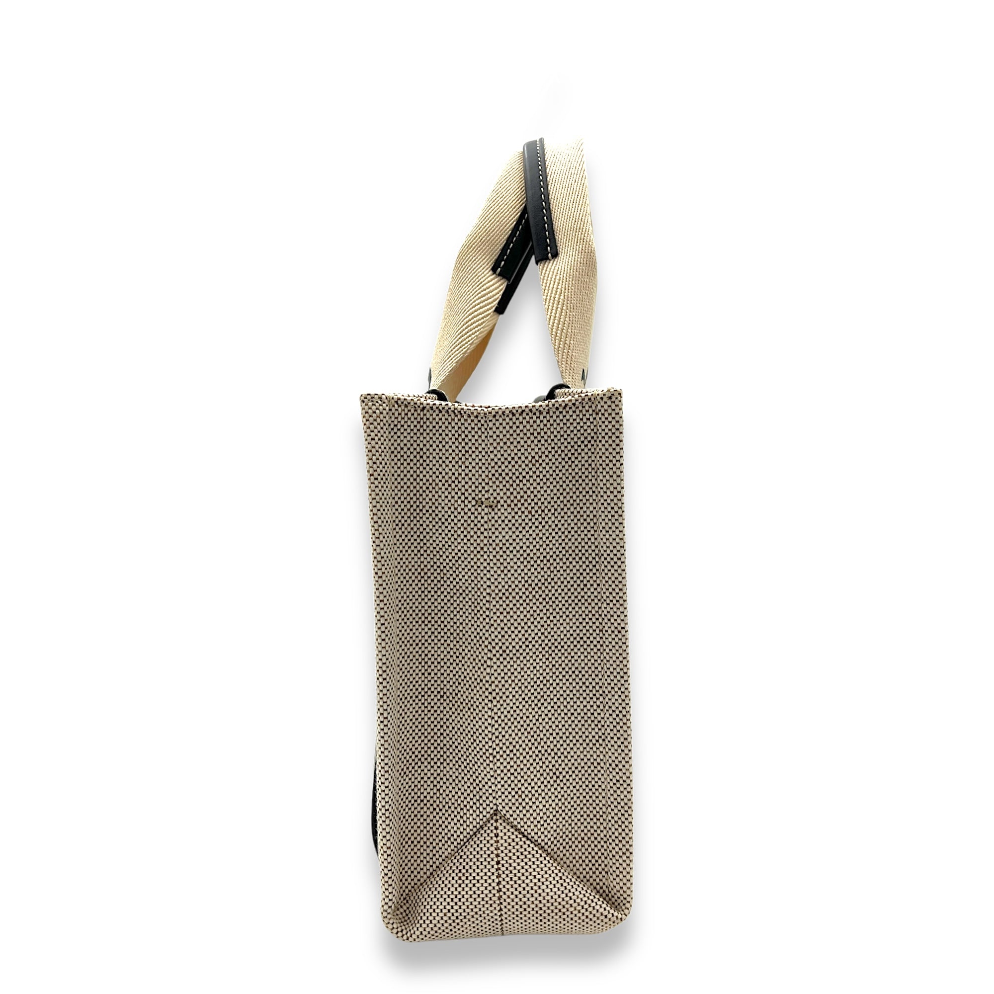 Woody Tote Bag Small Beige in Canvas, Silver hardware