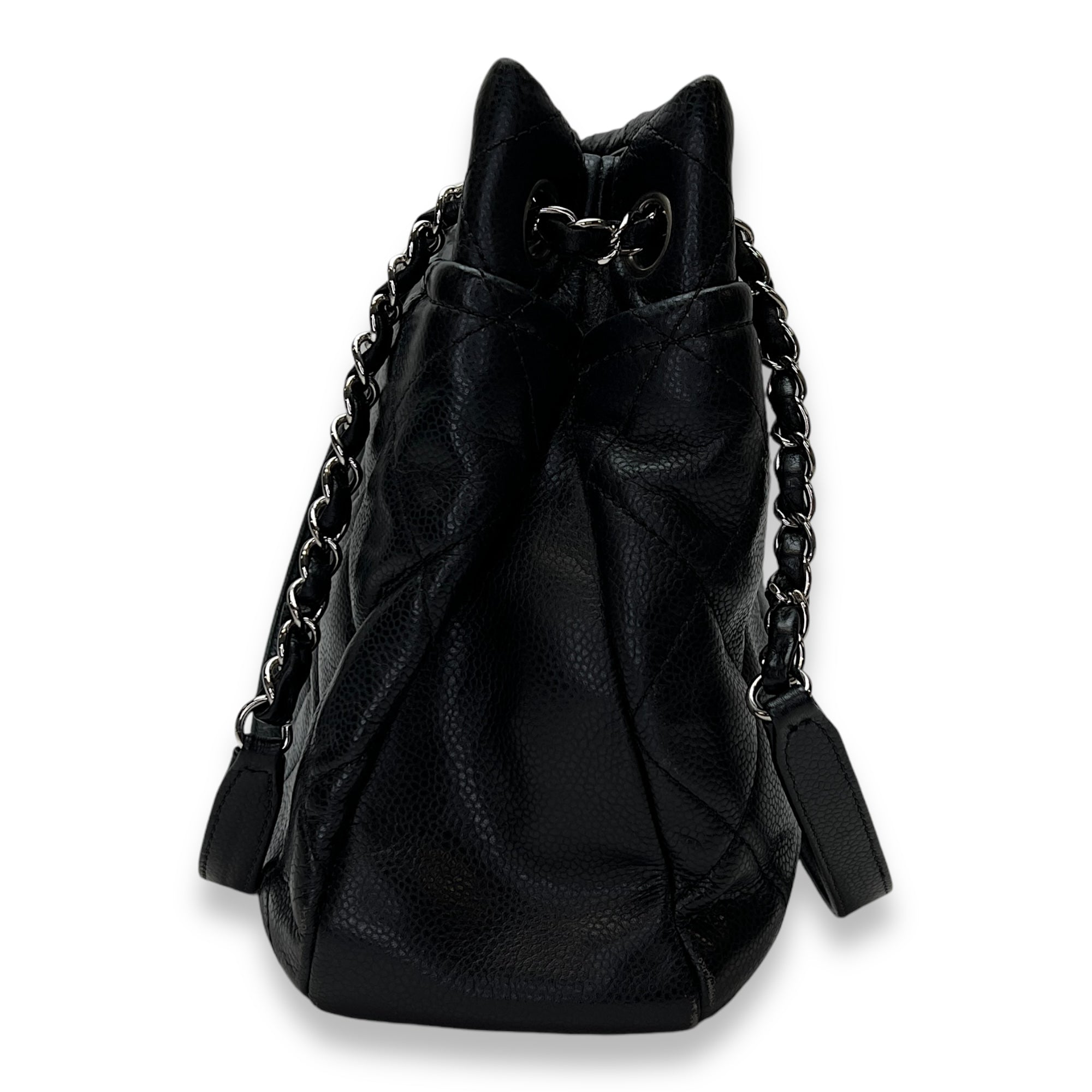 Matelasse Chain Black Tote Bag in Caviar Leather, Silver hardware